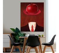 Surréalisme René Magritte Chapeau de pomme rouge Abstrait Mur Art Toile Peinture Gentleman Posters et impressions pour Salon Chambre Décor 80x60cm cadre intérieur