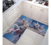 Surréalisme Tapis De Cuisine Antidérapant 2 Pièces, Tapis De Sol Explosion De Couleurs, Lavable pour La Bureau La Salle À Manger Couloir, 40x60cm+40x120cm, Bleu Poudre