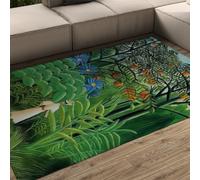Surréalisme Tapis Femme Se Promenant dans Une Forêt Exotique Célèbre Peinture Impressions Tapis Lavable pour Les Zones À Fort Trafic Salon Chambre 90x150cm