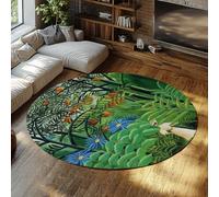 Surréalisme Tapis Rond Femme Marchant dans Une forêt Exotique Peintures célèbres Impressions Tapis Lavable pour Les Zones à Fort trafic dans Le Salon Chambre 160x160cm