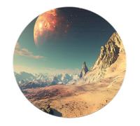 Surréalisme Tapis Rond Surface Lavable Antidérapant Moquette à Poil Bas Désert Montagnes Sky Planet Tapis pour Salon Chambre Appartement sous la Table 120x120cm