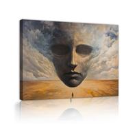 Surréaliste Thème du désert Peinture sur toile Art mural Visage géant fixant un visage humain Impressions sur toile Décoration intérieure moderne pour l’étude du salon 55x70cm Cadre intérieur