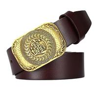 Surrycee Ceinture en cuir véritable pour hommes et femmes avec boucle en cuivre pour robes, jupes et jeans, 38 mm de large,Marron,115cm/waist:38"~40"