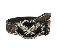 Surrycee Ceintures à boucle en cuir Western Cowboy Cowgirl Ceinture à boucle aigle Ceintures cloutées en relief floral pour hommes, 38 mm de large,café,125cm/waist:42"~44"