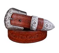 Surrycee Ceintures occidentales extra longues de 105-150cm pour hommes et femmes Cowgirl, ceintures en cuir véritable de cowboy en relief floral pour jeans, 35 mm de large,Marron,105cm/waist:34"~36"
