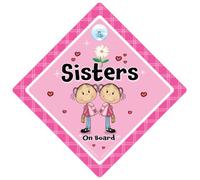 Sœurs on Board, Pink Flower, Sisters on Board Panneau de voiture Sisters on Board Motif fleurs roses Inscription Baby on Board