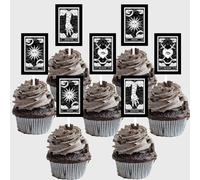Sursurprise 36Pcs Tarot Card Cupcake Toppers, Tarot Card Birthday Decorations, Halloween Tarot Card Party Supplies