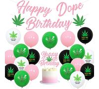Sursurprise 420 décorations de fête d'anniversaire, bannière d'anniversaire Happy Dope rose, décoration de gâteau, ballons en feuille de pot pour femmes décorations d'anniversaire de marijuana
