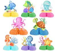 Sursurprise 8 Pieces Ocean Sea Animals Honeycomb Centerpieces, Marine Creature Table Topper Decor for Under The Sea Birthday Baby Shower Decorations Party Supplies