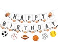 Sursurprise Bannière de sport « Happy Birthday » - Baseball - Football - Basketball - Guirlande pour garçons - Thème sportif - Décorations de fête d'anniversaire