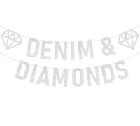 Sursurprise Bannière Denim & Diamants Paillettes d'argent, Décorations de fête Denim et Diamants, Crystal Jeans Anniversaire de la mariée Douche Bachelorette Fournitures de fête