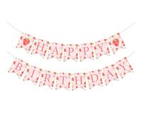 Sursurprise Bannière « Happy Birthday » pour filles, guirlande de fête rose et rouge, décorations d'anniversaire fraises pour fête prénatale, fournitures d'été et de printemps sur le thème des fruits