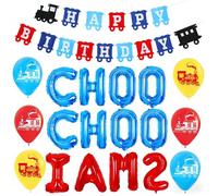 Sursurprise Chugga Lot de 2 ballons en aluminium, bannière « Happy Birthday » et ballons en latex pour 2e anniversaire Motif Choo Choo Choo I AM 2