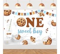 Sursurprise Cookie 1st Birthday Decorations, 7 * 5 ft One Sweet Boy Backdrop Banner Photography Background Photo Studio, Cookie and Milk Party Supplies