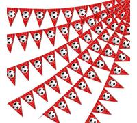 Sursurprise Décorations d'anniversaire de football - 3 pièces de drapeaux triangulaires de football rouges et guirlande de fanions de football pour fête d'anniversaire de sport