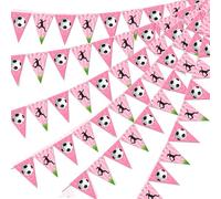 Sursurprise Décorations d'anniversaire de football - 3 pièces de drapeaux triangulaires roses de football et guirlande de fanions de football pour filles fans de sport Footie fournitures de fête