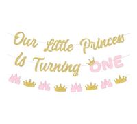 Sursurprise Décorations de 1er anniversaire sur le thème de la princesse, « Our Little Princess Is Turning One Banner Pink Gold » pour filles de 1 an, fournitures de fête d'anniversaire sur le thème