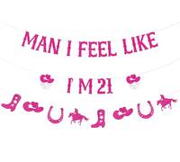 Sursurprise Décorations de 21e anniversaire de cowgirl « Man I Feel Like I'm 21 » pour fête d'anniversaire Western Disco Cowgirl