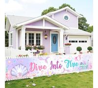 Sursurprise Décorations de 5e anniversaire sirène, Dive Into Five Yard Sign, Under the Sea Ocean 5 Year Old Party Supplies