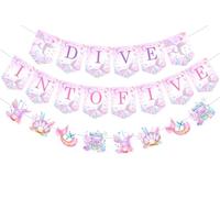 Sursurprise Décorations de 5e anniversaire sirène pour filles, bannière « Dive Into Five », kit de bannière d'anniversaire sirène, sous l'océan de la mer, fournitures de fête d'anniversaire de 5 ans
