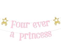 Sursurprise Décorations de fête d'anniversaire de 4 ans, bannière « Four Ever A Princess » pour filles, fournitures de fête d'anniversaire sur le thème de la princesse 4 ans