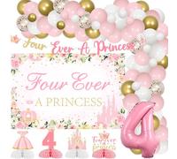 Sursurprise Décorations de fête d'anniversaire de princesse, guirlande de ballons « Four Ever A Princess » - Kit d'arche de fond - Bannière en nid d'abeille pour filles de 4 ans