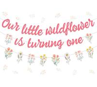 Sursurprise Décorations de fête de 1er anniversaire de fleurs sauvages Boho, Our Little Wildflower Is Turning One bannière, guirlande florale, fournitures de fête d'anniversaire sur le thème du jardin