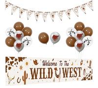 Sursurprise Décorations de fête de cow-boy, bannière « Welcome to the Wild West Yard », fanions triangulaires, ballons de cowboy, fête prénatale de cowboy occidental, fournitures de fête d'enterrement