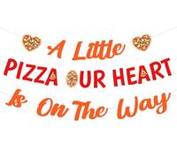 Sursurprise Décorations de fête prénatale « A Little Pizza Our Heart is on the Way », bannière Pizza Time Fast Food Révélation du sexe Fournitures de fête