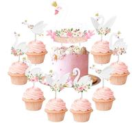Sursurprise Décorations pour l'anniversaire du cygne, Décorations pour l'anniversaire du cygne, 12Pcs Swan Cupcake Topper, Swan Themed Party Supplies