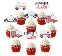 Sursurprise Emergency Vehicle Party Decorations, 36PCS Rescue Vehicles Cupcake Toppers, First Responders Ambulance Firetruck Police Birthday Party Supplies