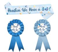 Sursurprise Houston Nous avons une écharpe de garçon, la mère d'être le père d'être l'insigne Pins Corsage pour l'espace Astronaute Planète Fusée Décorations de douche de bébé Sexe Reveal Party Set Ma