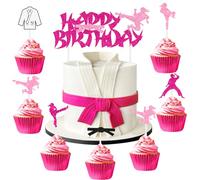 Sursurprise Karate Birthday Decorations, 25Pcs Happy Birthday Cake Topper Karate Cupcake Toppers for Girls Taekwondo Martial Arts Party Supplies