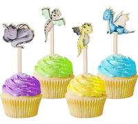 Sursurprise Lot de 16 décorations en bois pour cupcakes en forme de dragon - Décorations de fête d'anniversaire ou de fête prénatale