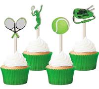Sursurprise Lot de 16 décorations en bois pour cupcakes et gâteaux de tennis - Pour anniversaire, fête prénatale, fête sportive