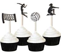 Sursurprise Lot de 16 décorations en bois pour cupcakes et gâteaux de volleyball, anniversaire, fête prénatale, fête sportive