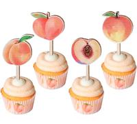 Sursurprise Lot de 16 décorations en bois pour cupcakes et gâteaux en forme de pêche - Décorations de fête d'anniversaire, fête prénatale
