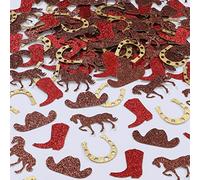 Sursurprise Lot de 200 confettis occidentaux, chapeau de cowboy, bottes, fer à cheval, décoration de table pour garçons, fête d'anniversaire, fête prénatale