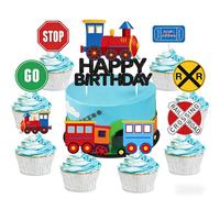 Sursurprise Lot de 25 décorations de gâteau d'anniversaire sur le thème du train à vapeur, pour 1er, 2e et 3e anniversaire