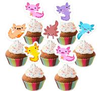 Sursurprise Lot de 36 décorations de cupcakes axolotl en forme de salamandre de dessin animé pour anniversaire, fête prénatale, reptile, amphibien, animaux