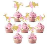 Sursurprise Lot de 36 décorations de cupcakes en forme de dinosaure avec tutu pour fille - Rose et doré - T-Rex rugissant - Décorations de fête d'anniversaire