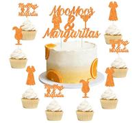 Sursurprise Lot de décorations de gâteau Moo Moo's et Margaritas, orange à paillettes pour gâteau d'anniversaire, enterrement de vie de jeune fille et fête prénuptiale
