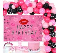 Sursurprise Mean Girls Thème Décorations de fête d'anniversaire Ballon Kit de guirlande avec Mean Girls Backdrop Lip Foil Balloon pour filles Femmes Y2K Burn Book Début des années 2000 Décor