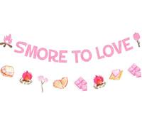 Sursurprise S'more Décorations de fête prénatale, bannière S'more to Love rose à paillettes et bannière guimauve, fournitures de fête pour feu de camp pour fille, camping, fête prénatale
