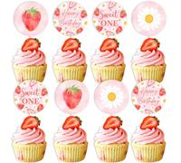 Sursurprise Sweet One Lot de 36 décorations de cupcakes pour 1er anniversaire de fille, motif marguerites roses pour fête prénatale, fête prénatale, printemps et été