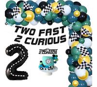 Sursurprise Two Fast Two Curious Birthday Decorations, Race Car Party Supplies, Let's Go Racing Balloon Garland Arch Kit Vintage Two Fast 2 Curious Banner Cake Topper Wheel Balloons for Boys 2nd Bday