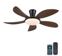 Surtime 8907-Brown-48 Ceiling Light 122 cm Ventilateurs de plafond bas avec éclairage et télécommande/APP, avec moteur DC réversible silencieux, 3 couleurs dimmables et 6 vitesses