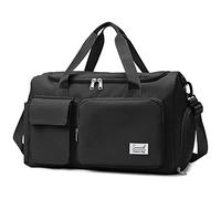 Suruid Sac de Sport, Sac de Voyage pour Femme et Homme Grande Capacité avec Compartiment Chaussure Poche Humide et Manchon pour Chariot Léger et Portable Sac de Gym,Week-End,Fitness Noir