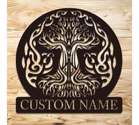 Survalue Décoration murale en métal avec monogramme d'arbre de vie personnalisé, arbre de vie personnalisé en métal, monogramme d'arbre de vie (arbre D)