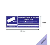 Surveillance vidéo 24h/24 panneau signalisation sécurité information - Aluminium - 350 x 125 mm